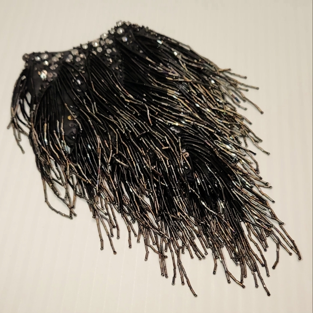 Stunning Vintage Fringe Beaded Satin Evening Purse Flapper Style "READ"